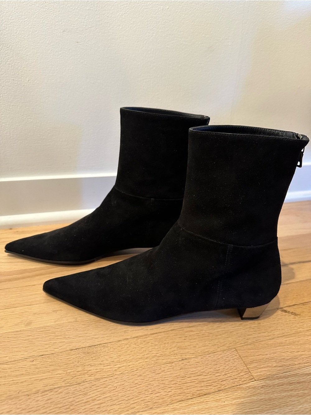 Prada Black Suede Pointed Ankle Boots